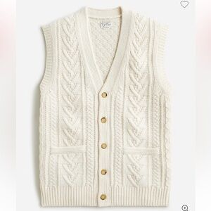 J. Crew Ivory Cable Knit Buttoned Wool Sweater NWT